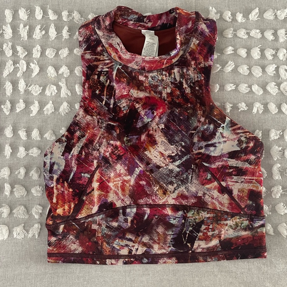 High neck cropped Lululemon patterned athletic tank top